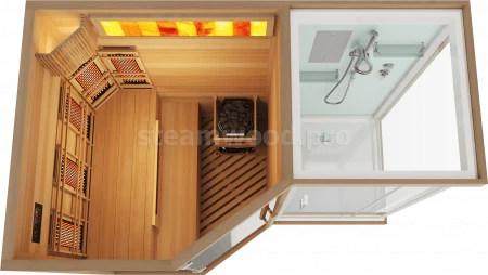 Двухместная угловая комбинированная сауна Luxury из кедра с Душевой кабиной