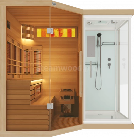 Двухместная угловая комбинированная сауна Luxury из кедра с Душевой кабиной