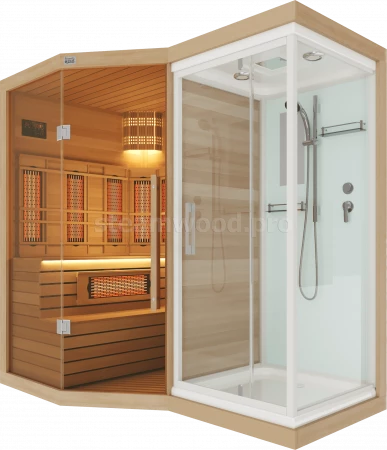 Двухместная угловая комбинированная сауна Luxury из кедра с Душевой кабиной